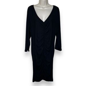 NWT Torrid Jersey Bodycon Black Dress V Neck Ruched Seaming Long Sleeve Women 2X